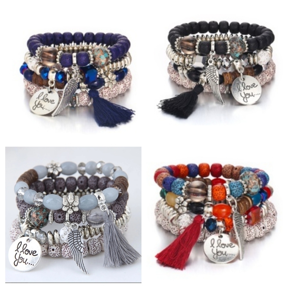 Beaded Multi-layer Bracelet With Tassel & Charm 4 Bracelets Set - Picture 10 of 14